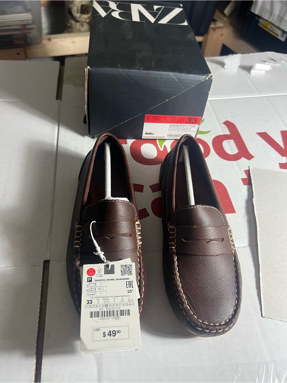 Zara Boys Dark Brown Leather Penny Loafers